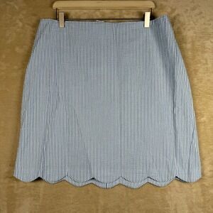 Talbots Woman 14 Blue White Stripe Seersucker Scalloped Hem Skirt Preppy Summer